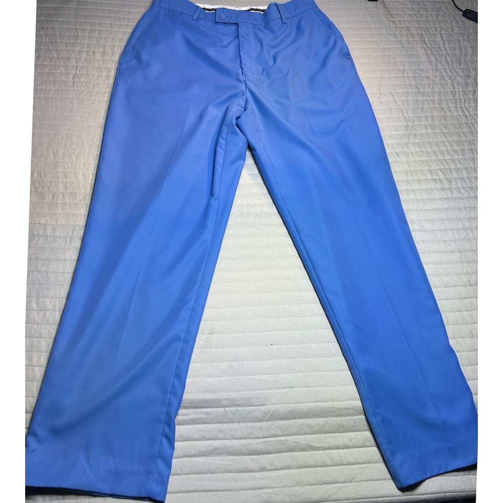 Alan Flusser Golf Mens Pants Blue Flat Front Straight Leg Polyester Size 34x32